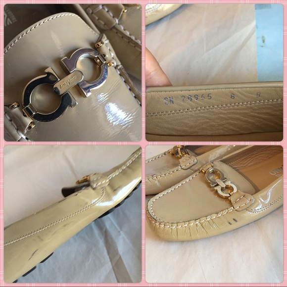SALVATORE FERRAGAMO BEIGE PATENT MOCCASINS SZ-8 - Picture 8 of 8